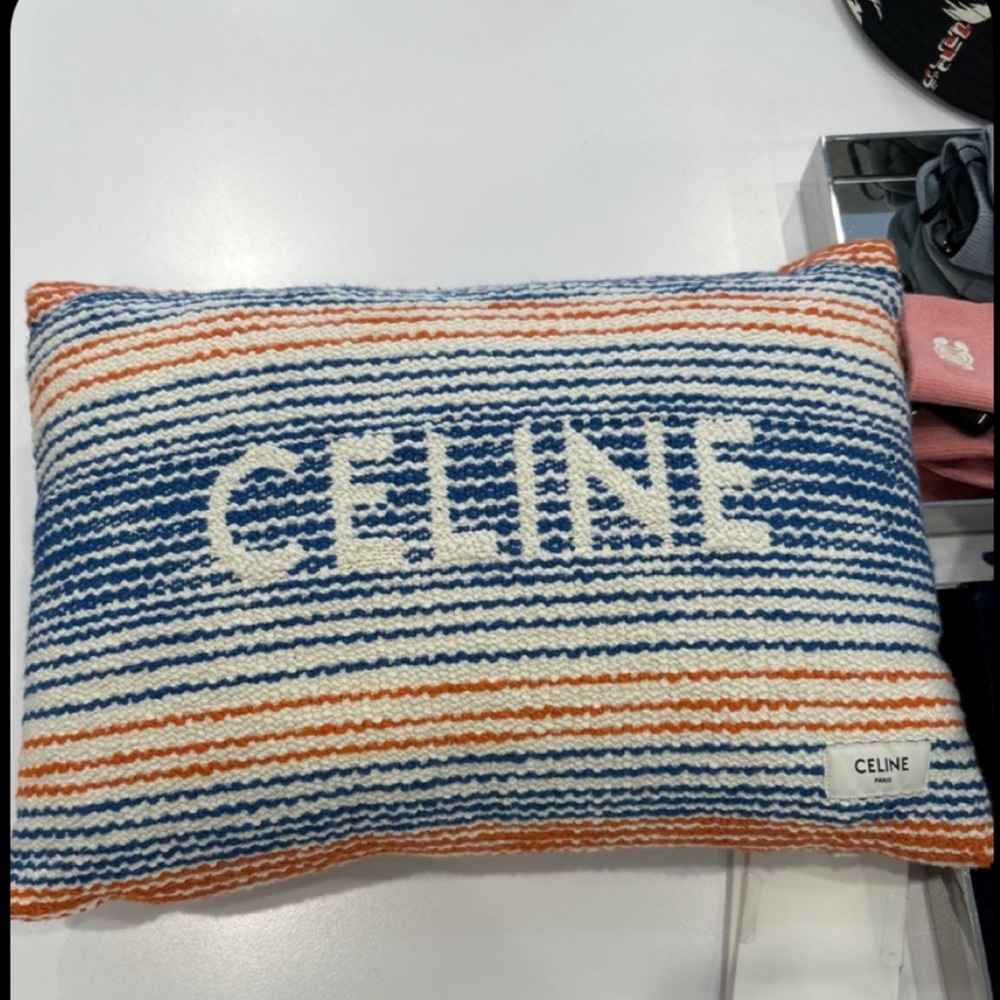 New- Celine Striped Blue and Orange accent Pillow